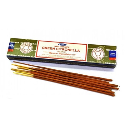 Nag Champa GREEN CITRONELLA Incense, Satya (Благовония НАГ ЧАМПА ЗЕЛЁНАЯ ЦИТРОНЕЛЛА, Сатья), 15 г.