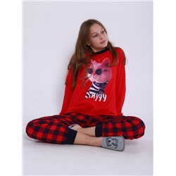 Пижама "Котомания" красная клетка