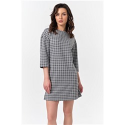 Платье трикотажное короткое в клетку на сером
