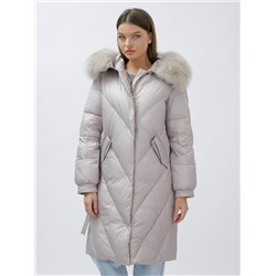 Пальто женское зимние с мехом песец люкс класса бежевого цвета 1316B