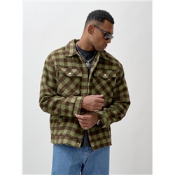 Куртка рубашка шерстяная в клетку мужская демисезонная зеленого цвета 58566Z