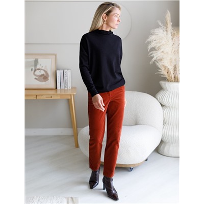 Укороченные эластичные брюки слим из микро вельвета