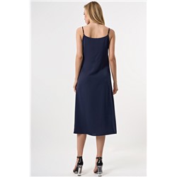 Платье-комбинация на тонких бретелях темно-синее