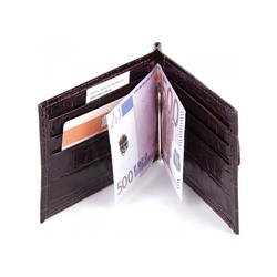 Зажим для купюр Premier-М-54 натуральная кожа  (8 карм+карм под мелочь)  коричневый темный крокодил (83)  123655