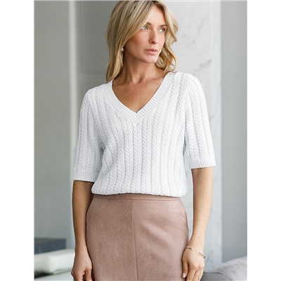 Джемпер фактурной вязки из хлопка с кашемиром