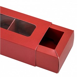 Коробка с обечайкой для 5 конфет с окном 20*5,5*3,5 см, Красная