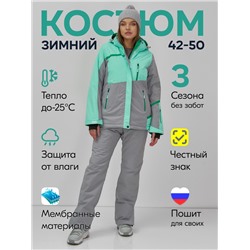 Горнолыжный костюм женский зимний бирюзового цвета 0709_1Br