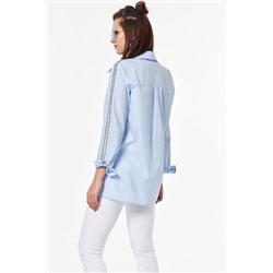 Рубашка прямая с лампасами из хлопка голубая