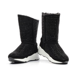 HW871-1 BLACK Дутики женские зимние (искусственная замша, искусственный мех) размер 36