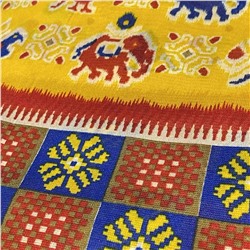 Сари ISHITA HOUSE, Kalista, с печатным принтом СЛОНЫ И ПАВЛИНЫ, цвет ЖЕЛТЫЙ (Size: Onesize), 1 шт.
