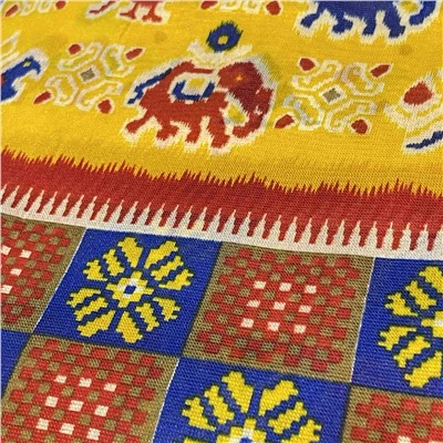 Сари ISHITA HOUSE, Kalista, с печатным принтом СЛОНЫ И ПАВЛИНЫ, цвет ЖЕЛТЫЙ (Size: Onesize), 1 шт.