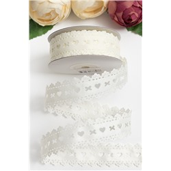 Лента репсовая с перфорацией "Сердечко" 3 см*20 ярд (SF-5914) кремовый №08