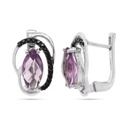Серьги из серебра аметист, шпинель, Ажур