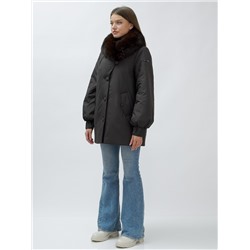 Полупальто женское зимние с мехом песец люкс класса темно-коричневого цвета 8166TK