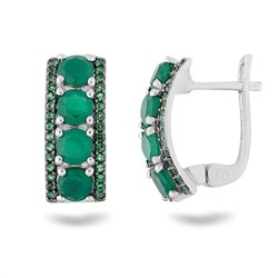 Серьги, зеленый агат , наноизумруд, Милана