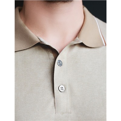 Футболка поло с воротником на пуговицах из полотна пике с меланжевым плетением с эластаном