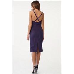 Платье приталенное на бретелях в полоску на темно-синем