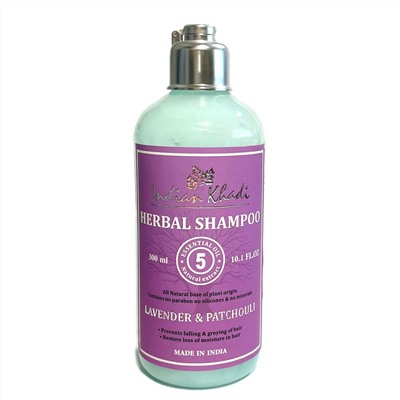 Herbal Shampoo LAVENDER & PATCHOULI, Indian Khadi (Травяной шампунь ЛАВАНДА И ПАЧУЛИ, Увлажняющий, против выпадения волос, Индиан Кхади), 300 мл.