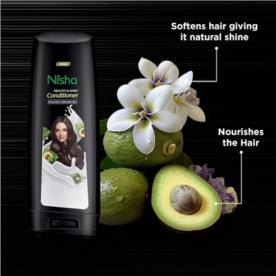 Healthy & Shiny CONDITIONER AVOCADO & BRAHMI OILS, Nisha (КОНДИЦИОНЕР для здоровья и сияния волос С МАСЛАМИ АВОКАДО И БРАХМИ, Ниша), бутылка, 180 мл.