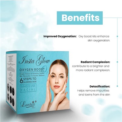 INSTA GLOW Oxygen Boost Facial Kit, Luster (ИНСТА ГЛОУ кислородный набор для ухода за лицом, Ластер), 1 уп. (40 мл.)