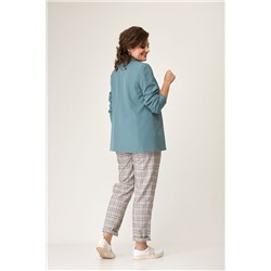 T&N 7356 мята,цветная_клеточка+белый, Брюки,  Жакет,  Ремень,  Футболка