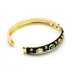 Браслет круглый с эмалью и цирконами цв.черный, 16,5см