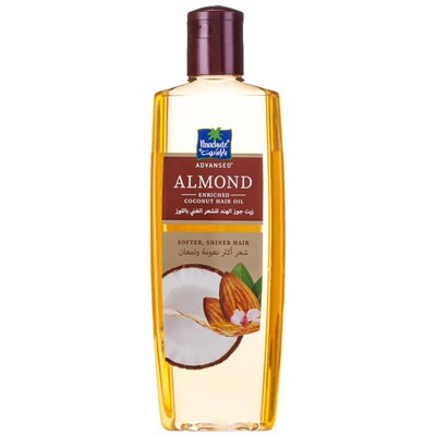 ALMOND enriched Coconut HAIR OIL, Parachute (Кокосовое масло ДЛЯ ВОЛОС, обогащенное МИНДАЛЕМ, для мягких и блестящих волос, Парашют), 200 мл.