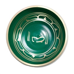 Поющая чаша ЛИТАЯ ЗЕЛЁНАЯ СЕМЬ МЕТАЛЛОВ С РЕЗОНАТОРОМ (вес 870-1050 г., высота 9 см., диаметр 14 см.), 1 шт.