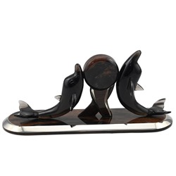 Часы из обсидиана "Два Дельфина" 255*70*135мм