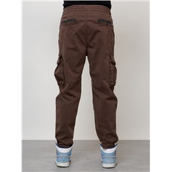 Джинсы карго мужские с накладными карманами коричневого цвета 2424K