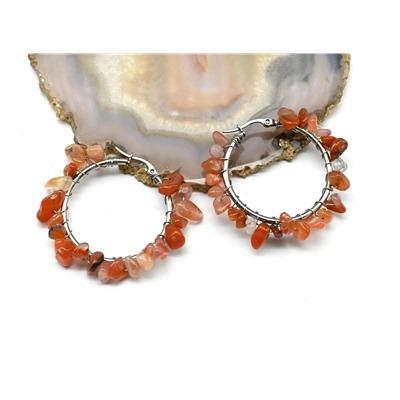 Серьги конго с крошкой из сердолика 45*45мм, 17,6г