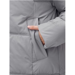 Пальто летучая мышь женское с капюшоном зимнее серого цвета 9619Sr