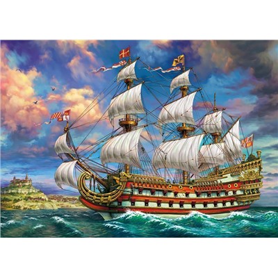 Алмазная мозаика на картоне 30*40см Корабль в штиль 18цв. АСА024