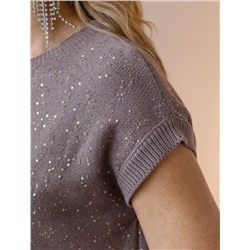 Джемпер с цельнокроенным коротким рукавом из хлопковой пряжи с пайетками.