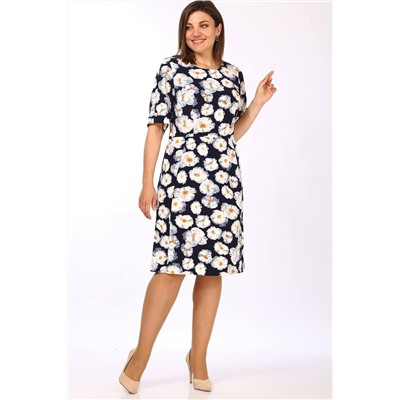 Lady Style Classic 852/3 темно-синий_с_молочным_цветами, Платье