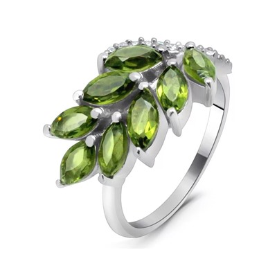 Кольцо из серебра оливковая шпинель, Ель