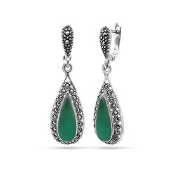 Серьги из серебра зеленый агат, марказит, SL-AGA42
