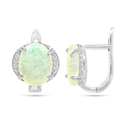 Серьги из серебра опал белый, МОВ0299
