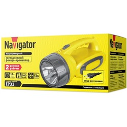 Фонарик с подзарядкой (аккумулятор) NAVIGATOR 14 033 NPT-CP19 прожект. 3Вт LED,180лм, АКБ1,3Ач