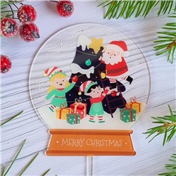 Топпер «Merry Christmas» волшебный шар (Санта с эльфами)