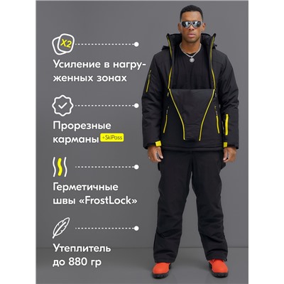 Горнолыжный костюм анорак мужской зимний черного цвета 389Ch