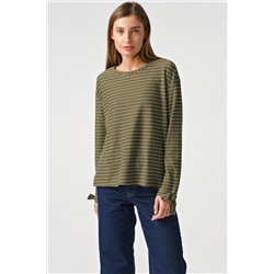 Джемпер легкий из хлопка в полоску на зеленом