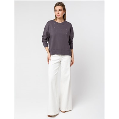 Свитшот из эластичного футера с принтом стразами