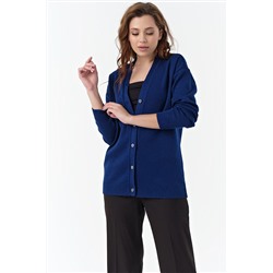 Кардиган вязаный оверсайз короткий на пуговицах ультрамариновый