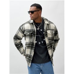 Куртка рубашка шерстяная в клетку мужская демисезонная цвета хаки 58569Kh