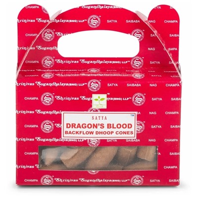 DRAGON'S BLOOD Backflow Dhoop Cones, Satya (КРОВЬ ДРАКОНА благовония пуля стелющийся дым, Сатья), уп. 24 конуса.