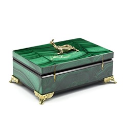 Ларец из камня малахит с ящеркой из бронзы 120*80*60мм