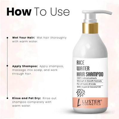 RICE WATER Shampoo, Luster (РИСОВАЯ ВОДА шампунь для волос, Ластер), 300 мл.