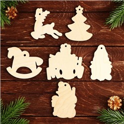 Набор подвесок на елку в деревянной коробке "Ёлочные игрушки" с гравировкой