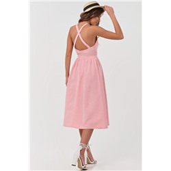 Сарафан летний миди из хлопка в полоску на коралловом